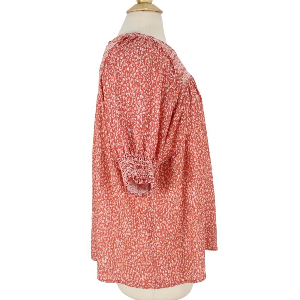 NWOT DOLAN Rebecca Blouse Size M Smocked Orange Polka Dots Short Puff sleeve - Picture 4 of 13